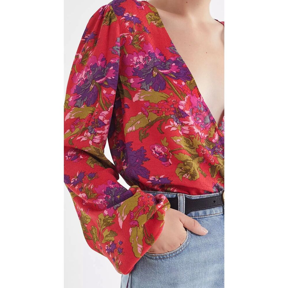 Urban Outfitters Georgie Surplice Blouse Floral Pink Size Small - Picture 2 of 8